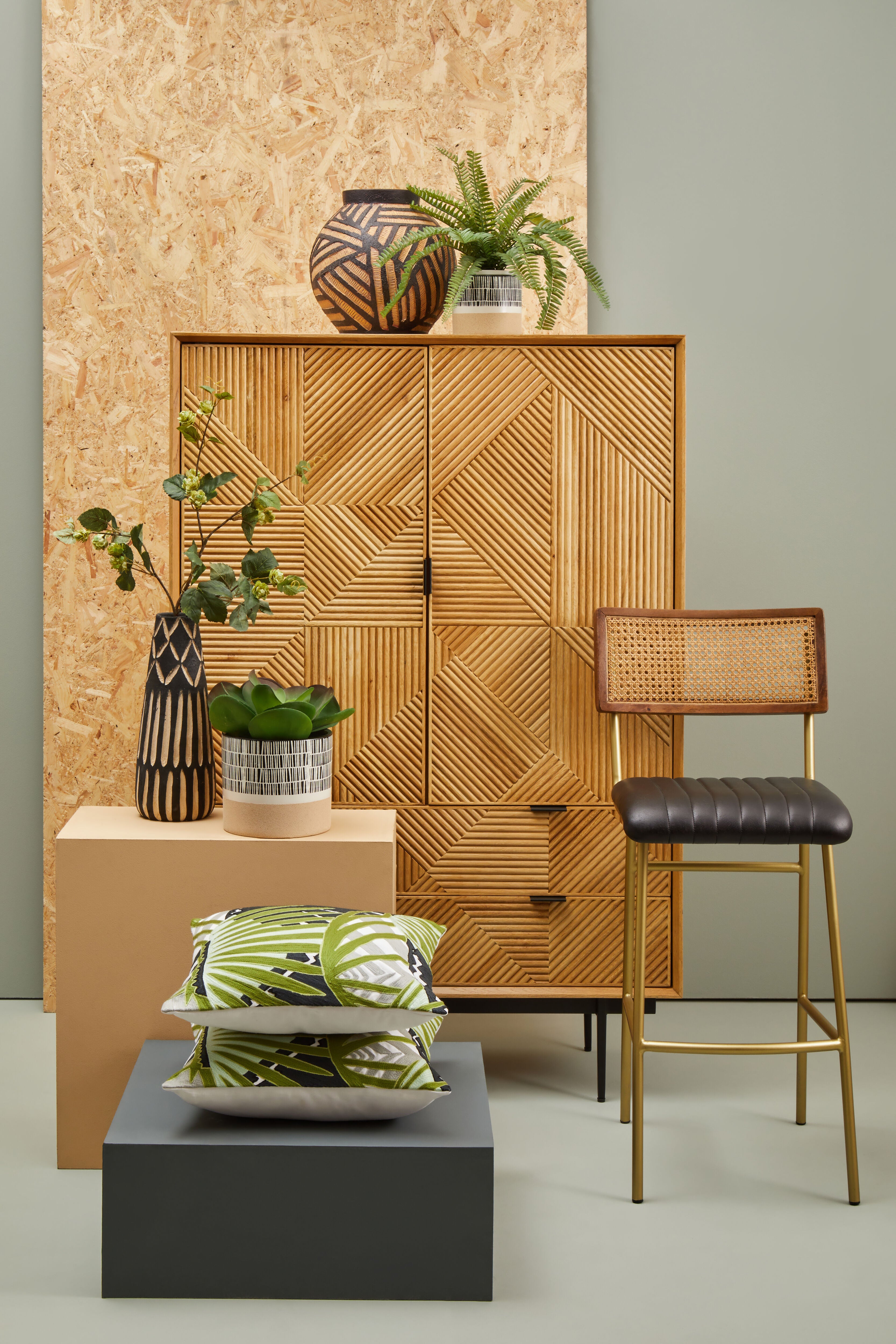 Carlo Natural Black & White Striped Planter | Small